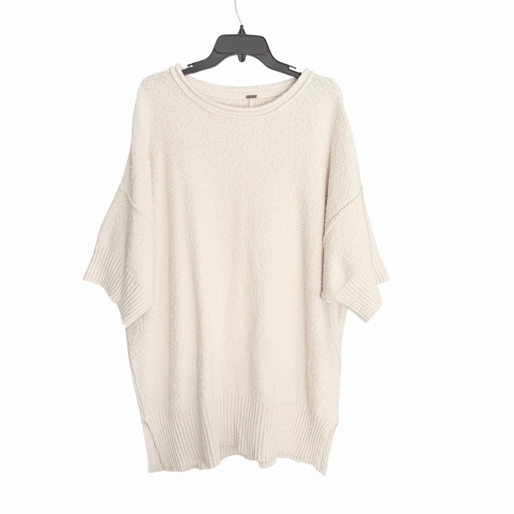 Free People Womens Medium Ivory Boucle Knit Oversized Tunic Sweater Short Sleeve